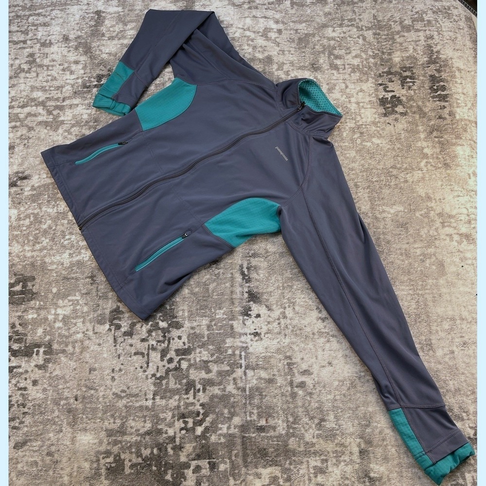 Patagonia Women Windbreaker Grey Blue Long Sleeve Technical Shirt Gorpcore